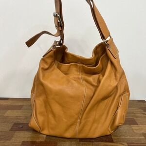 Talbots Tan Pebbled Leather Slouchy Shoulder Hobo Bag Adjustable Boho Oversized